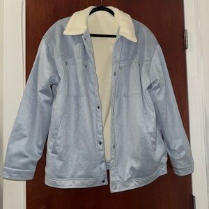 Men’s Light Blue Faux Suede Sherpa-Lined Jacket